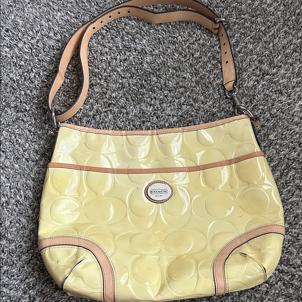 Coach Yellow Patent Leather Shoulder Bag with Tan Accents